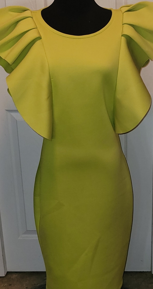 Lime green puffer sleeve dress